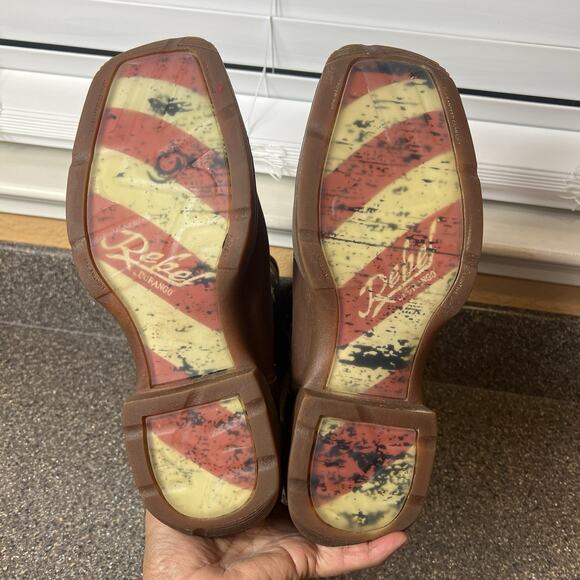 Durango Rebel Boots Mens Sz 7.5 EE Brown American Flag Cowboy Square Toe Mid 12" - Picture 7 of 9